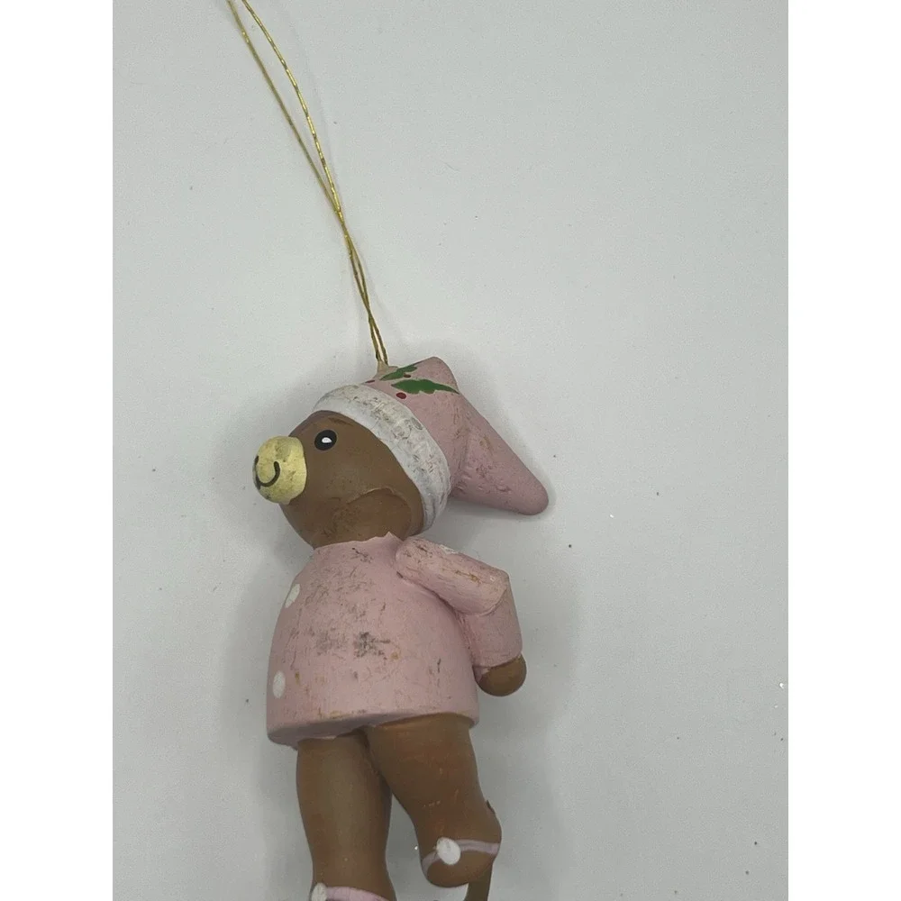 Wooden bear ice skating‎ Ornament Made In taiwan